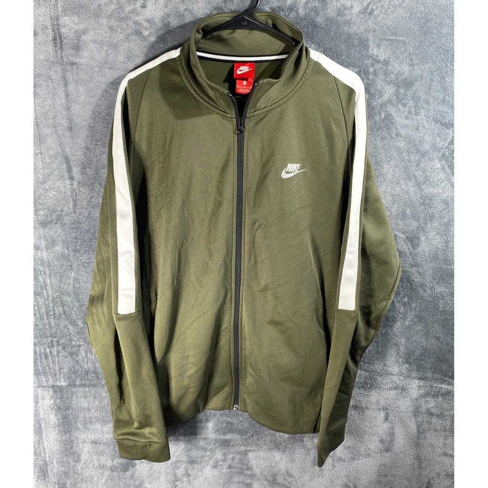 Nike Track Jacket Mens XL Green Olive Stripe Full Zip Performance Sportswear Gym